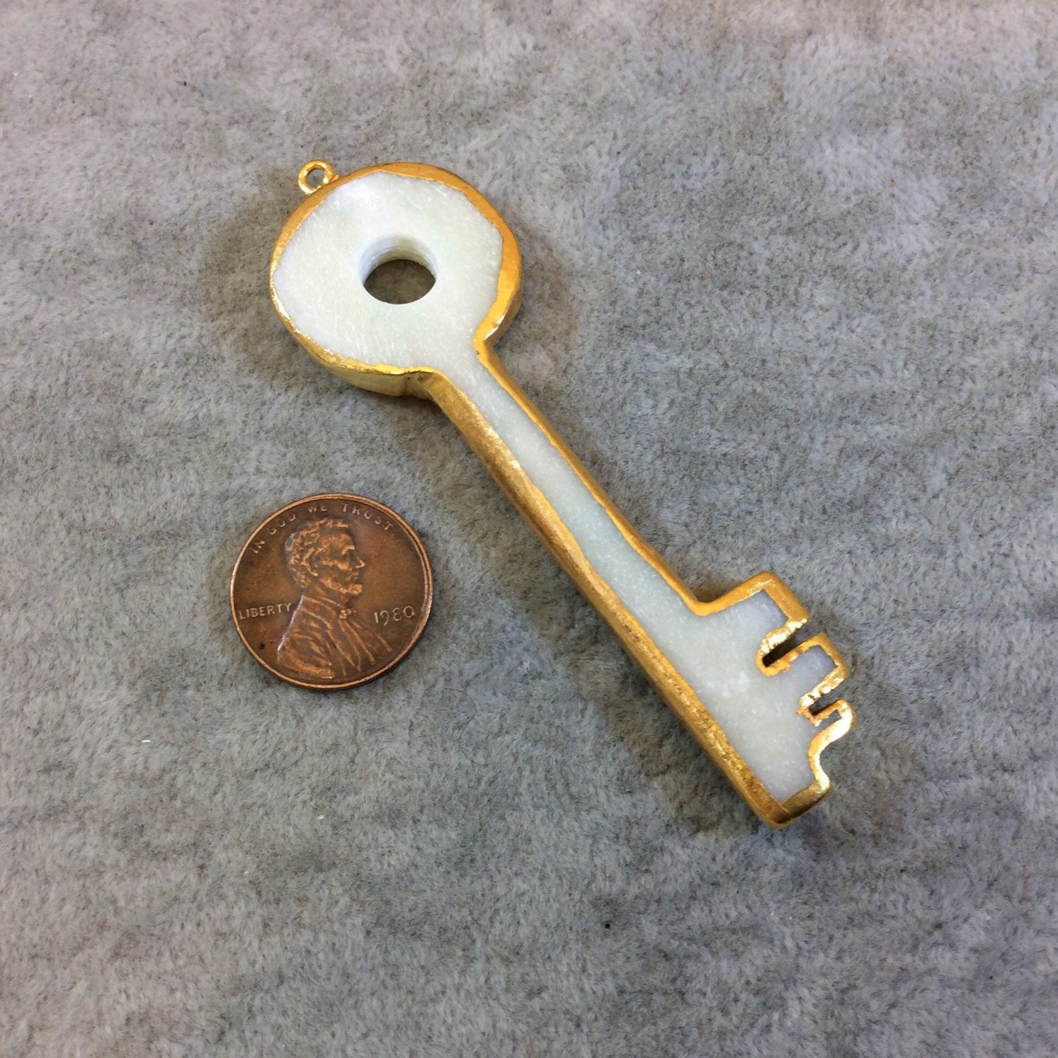 Large Gold Plated Bone Key Pendant, 24mm x 77mm (BK 1)