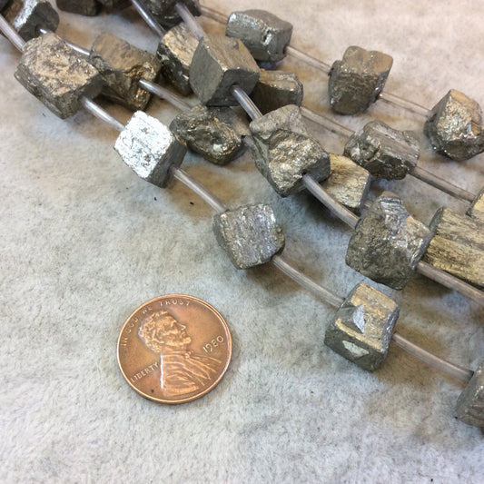 Rough Natural Pyrite Cube Bead Strand, 10mm, approx. 18 beads per strand
