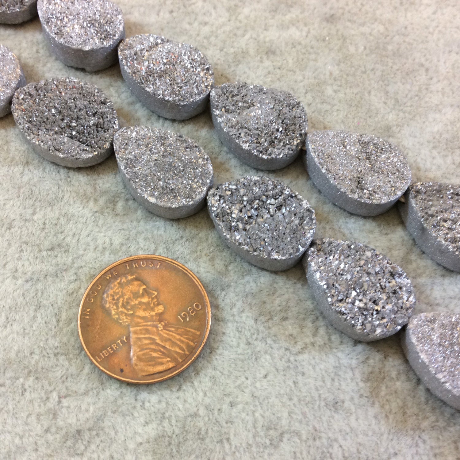 Premium Beautiful Silver Druzy Geode Teardrop Beads, 12mm x 18mm, 11 beads per strand