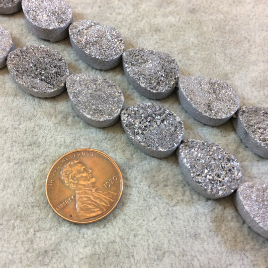 Premium Beautiful Silver Druzy Geode Teardrop Beads, 12mm x 18mm, 11 beads per strand