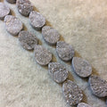 Premium Beautiful Silver Druzy Geode Teardrop Beads, 12mm x 18mm, 11 beads per strand