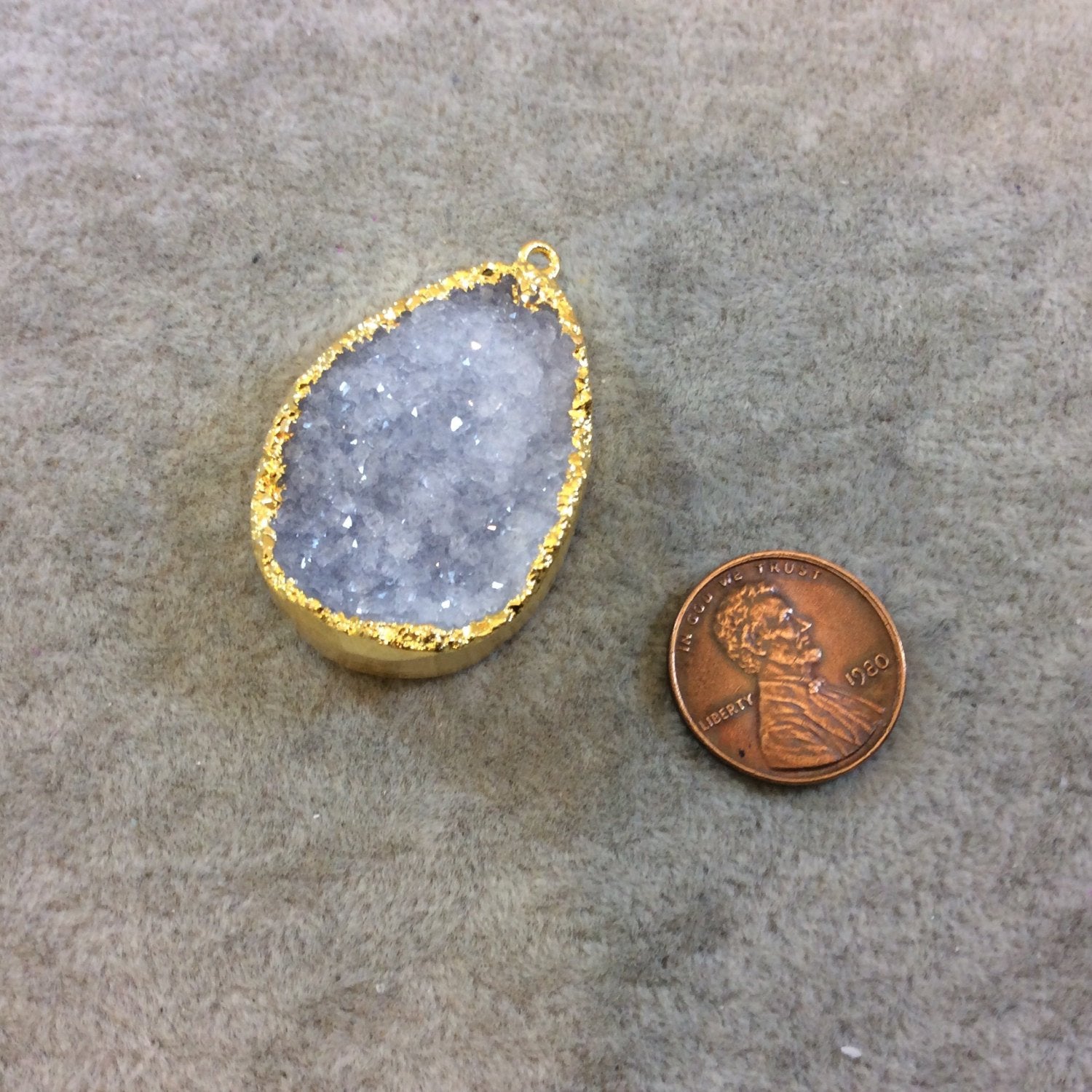 Premium Beautiful Gold Plated White Druzy Teardrop Pendant, 39mm x 49mm