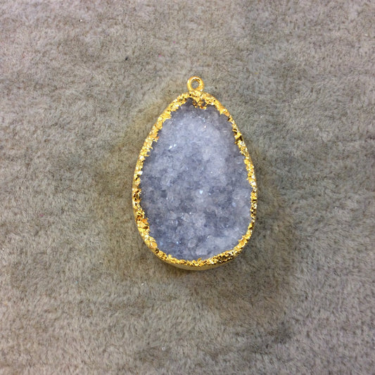 Premium Beautiful Gold Plated White Druzy Teardrop Pendant, 39mm x 49mm