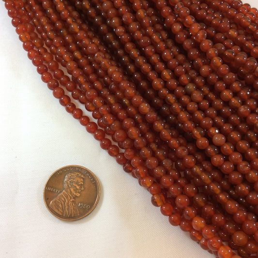 4mm Carnelian Round Bead Strand, approx. 90 beads per strand