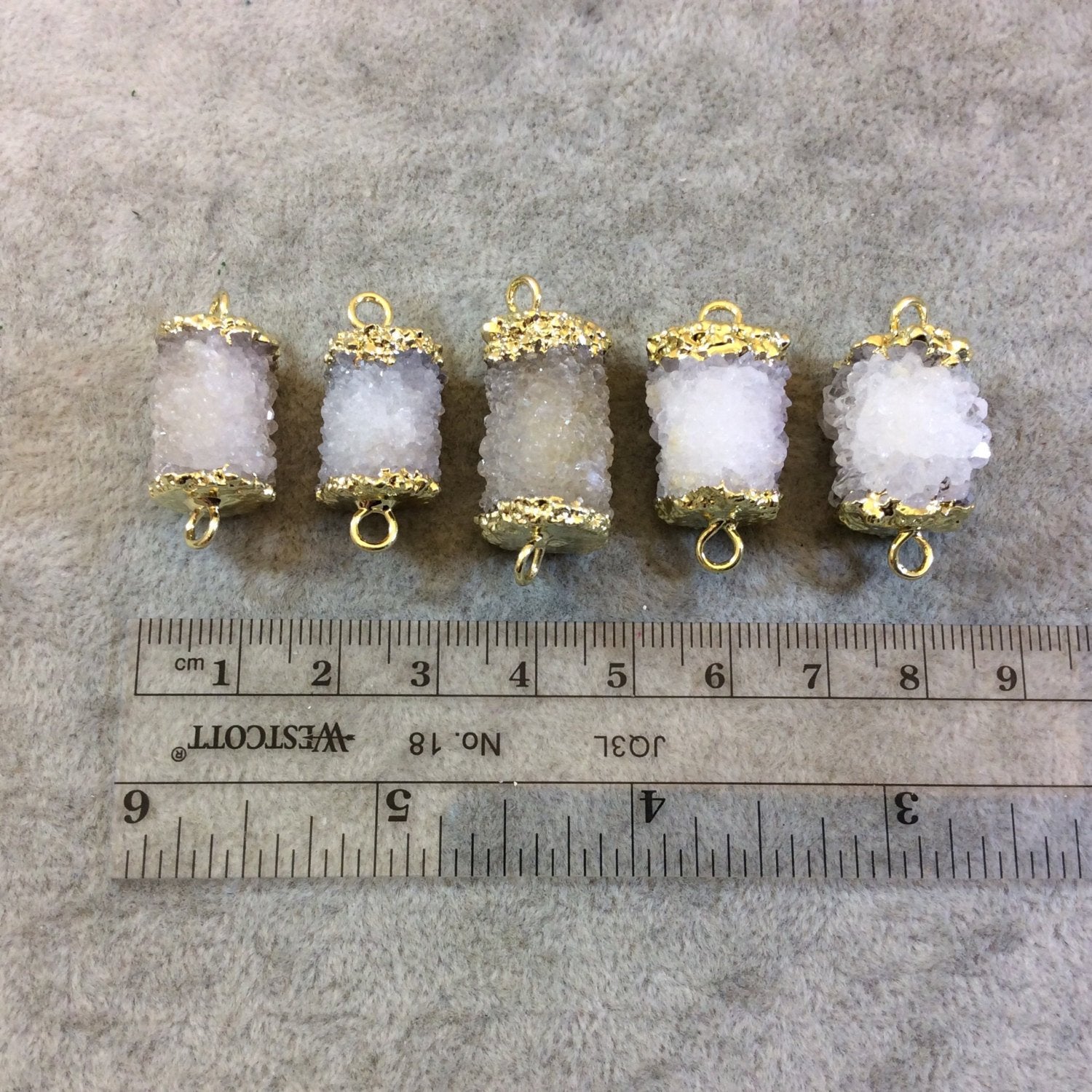 Premium Gold Electroplated Barrel Shaped Druzy Connector - Measuring 12mm x 16-20mm Approx. - Natural Gemstone - Sold Individually, Random