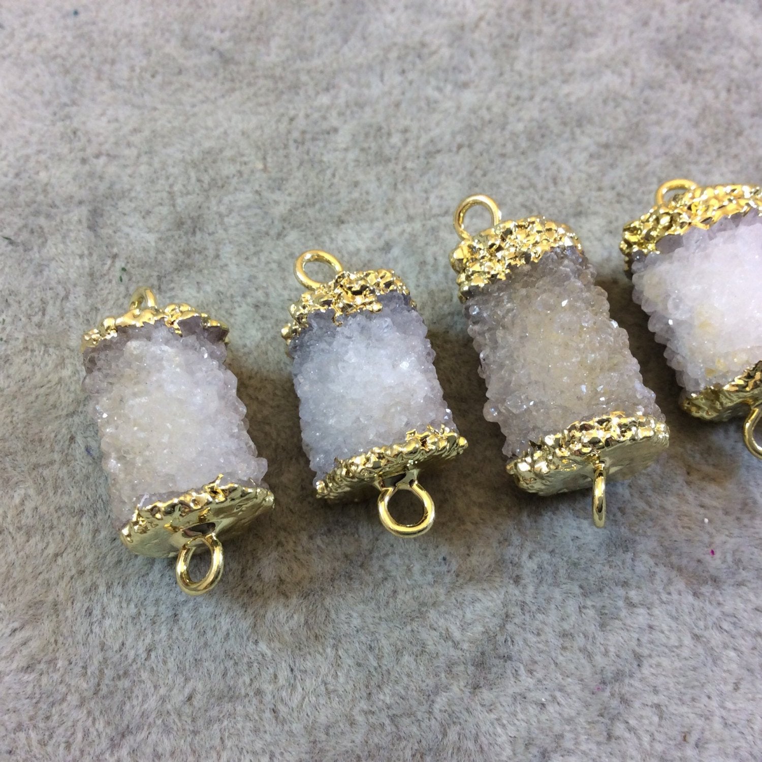 Premium Gold Electroplated Barrel Shaped Druzy Connector - Measuring 12mm x 16-20mm Approx. - Natural Gemstone - Sold Individually, Random