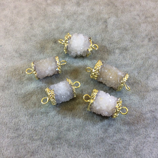 Premium Gold Electroplated Barrel Shaped Druzy Connector - Measuring 12mm x 16-20mm Approx. - Natural Gemstone - Sold Individually, Random