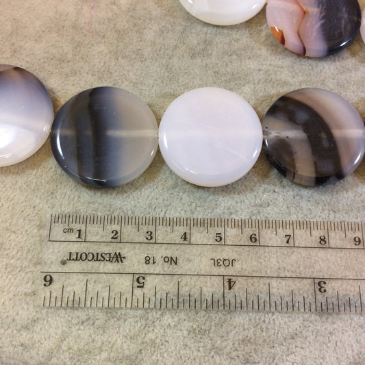 30mm Banded Montana Agate Coin Beads, approx. 13 beads per strand.