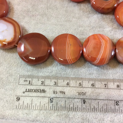 Red Banded Agate Thick Coin Beads, 25mm, approx. 16 beads per strand.