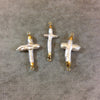 Large Natural Freshwater Pearl Freeform Cross Connector, Gold Plated, 20mm x 40mm Long Approx. Sold Individually, Randomly chosen.