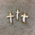 Large Natural Freshwater Pearl Freeform Cross Connector, Gold Plated, 20mm x 40mm Long Approx. Sold Individually, Randomly chosen.