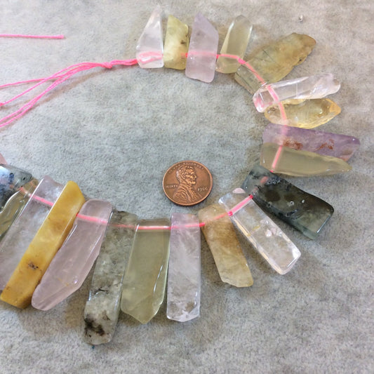 Graduated Strand of Assorted Gemstone Stick Beads - 14"-16" Strand (Approximately 39 Beads) - Measuring 10mm x 25-40mm - Natural Gemstone