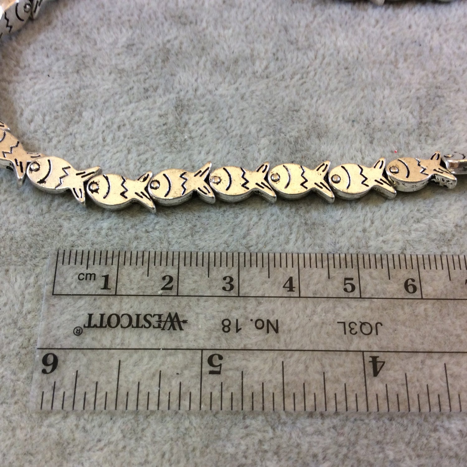 Flat Fish Shaped Silver Finish Pewter Beads - 7-8" Strand (Approximately 16 Beads) - Measuring 8x12mm Approximately - 1.5mm Hole Size