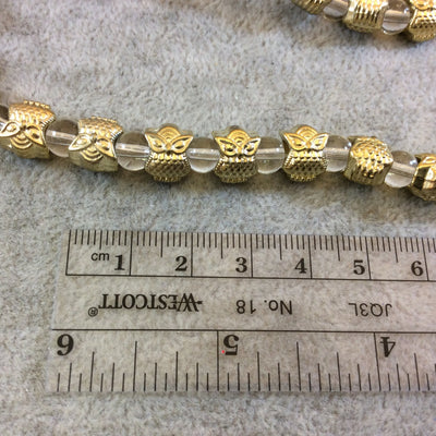 Flat Owl Shaped Gold Finish Pewter Beads - 7-8" Strand (Approximately 18 Beads) - Measuring 7x10mm Approximately - 4mm Hole Size