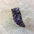 Large Purple Tusk Shaped Druzy Amethyst Pendant - Measuring 25mm x 55mm x 30mm  - Electroformed Gold Finish - Natural Semi-precious Gemstone