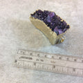 Large Purple Tusk Shaped Druzy Amethyst Pendant - Measuring 25mm x 55mm x 30mm  - Electroformed Gold Finish - Natural Semi-precious Gemstone