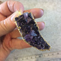 Large Purple Tusk Shaped Druzy Amethyst Pendant - Measuring 25mm x 55mm x 30mm  - Electroformed Gold Finish - Natural Semi-precious Gemstone