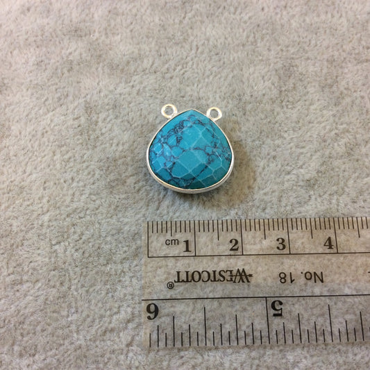 Silver Finish Faceted Howlite Pear Shaped Bezel Two Ring Pendant/Connector - Measuring 18mm x 18mm - Natural Semi-precious Gemstone