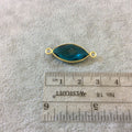 Gold Finish Faceted Marquis Shaped Teal Quartz Bezel Two Ring Connector Component - Measuring 10mm x 20mm - Natural Semi-precious Gemstone