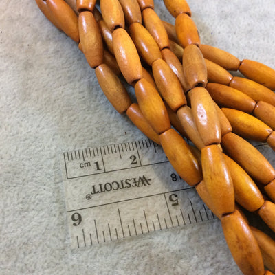 Orange Natural Wood Tube/Barrel Beads - 14.5" Strand (Approx. 24 Beads) - Measuring 7mm x 16mm - 2mm Hole Size - Sold by the Strand