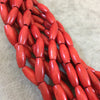 Bright Red Natural Wood Tube/Barrel Beads - 14.5" Strand (Approx. 24 Beads) - Measuring 7mm x 16mm - 2mm Hole Size - Sold by the Strand