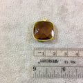 Gold Finish Faceted Ochre Quartz Square Shaped Bezel - Plated Copper Pendant Component - Measuring 18mm x 18mm - Sold Individually