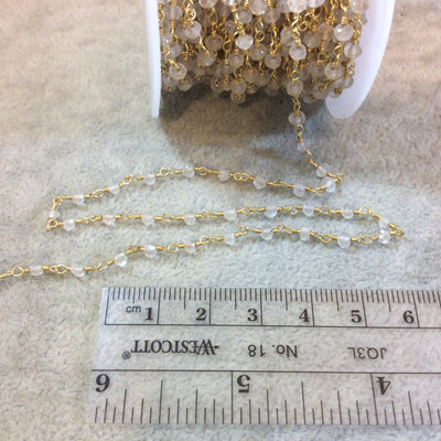 Gold Plated Copper Rosary Chain with 3-4mm Faceted Natural Quartz Beads - Sold by the Foot, or in Bulk! - Natural Semi-Precious Beaded Chain