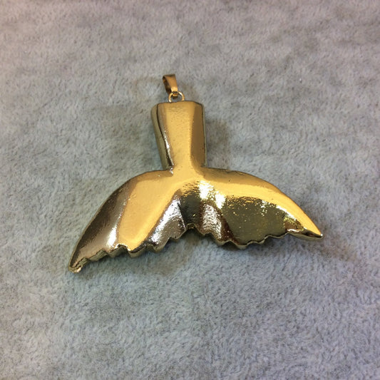 Gold Plated Resin Whale Tail Shaped Focal Pendants - Measuring 60mm x 40mm Approximately - Sold Individually