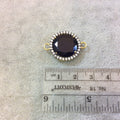 Gold Finish Faceted CZ Rimmed Purple Quartz Round/Circle Shaped Bezel Connector Component - Measures 20mm x 20mm - Sold Individually