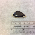 Gold Finish Faceted CZ Rimmed Black Onyx Triangle Shaped Bezel Connector Component - Measures 17mm x 29mm - Sold Individually