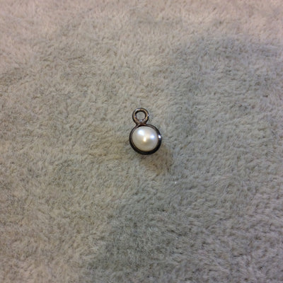 Gunmetal Finish Round Shaped Pearl Bezel Pendant/Drop Component - Measuring 5mm - Natural Semi-precious Gemstone