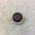 Gold Finish Faceted CZ Rimmed Purple Quartz Round/Circle Shaped Bezel Connector Component - Measures 20mm x 20mm - Sold Individually