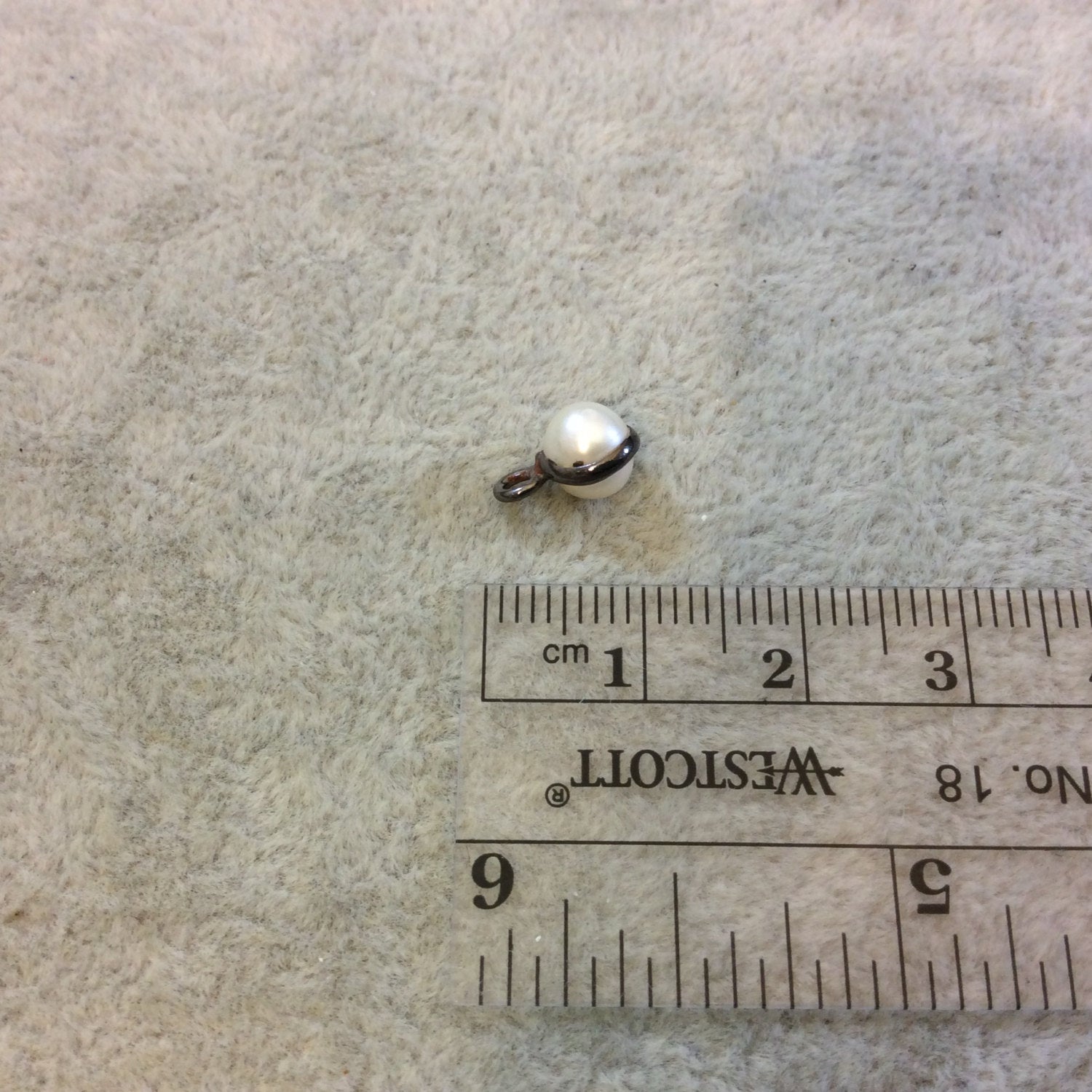 Gunmetal Finish Round Shaped Pearl Bezel Pendant/Drop Component - Measuring 5mm - Natural Semi-precious Gemstone