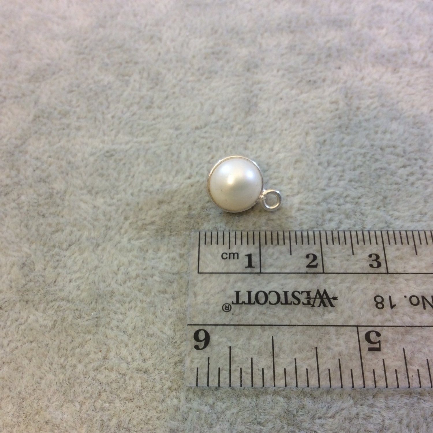 Silver Finish Round Shaped Freshwater Pearl Bezel Pendant/Drop Component - Measuring 7-8mm - Natural Freshwater Pearl