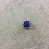 Silver Finish Cube Shaped Lapis Lazuli Bezel Pendant/Drop Component - Measuring 7-8mm - Natural Semi-precious Gemstone