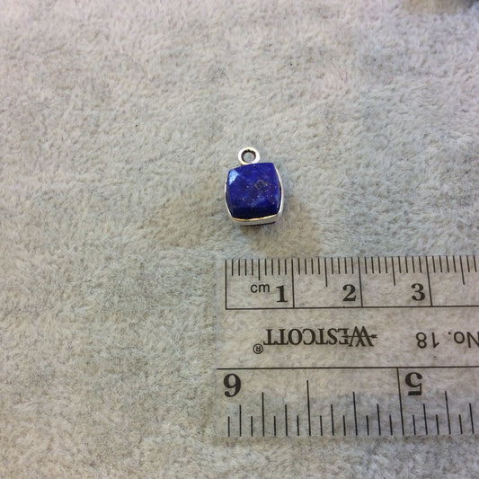 Silver Finish Cube Shaped Lapis Lazuli Bezel Pendant/Drop Component - Measuring 7-8mm - Natural Semi-precious Gemstone