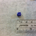 Silver Finish Cube Shaped Lapis Lazuli Bezel Pendant/Drop Component - Measuring 7-8mm - Natural Semi-precious Gemstone