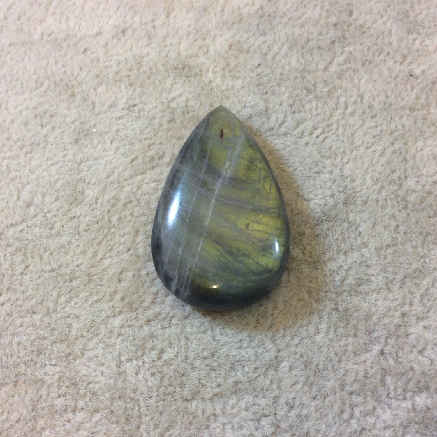 AAA Teardrop Shaped Iridescent Green/Blue Labradorite Flat Back Cabochon - Measuring 22mm x 35mm, 8mm Dome Height - Natural Gemstone Cab