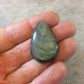 AAA Teardrop Shaped Iridescent Green/Blue Labradorite Flat Back Cabochon - Measuring 22mm x 35mm, 8mm Dome Height - Natural Gemstone Cab