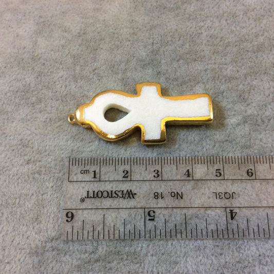 Gold Electroplated Egyptian Ankh Shaped White Bone Focal Pendants - Measuring 22mm x 47mm Approximately - Sold Individually (BC 3)