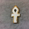 Gold Electroplated Egyptian Ankh Shaped White Bone Focal Pendants - Measuring 22mm x 47mm Approximately - Sold Individually (BC 3)