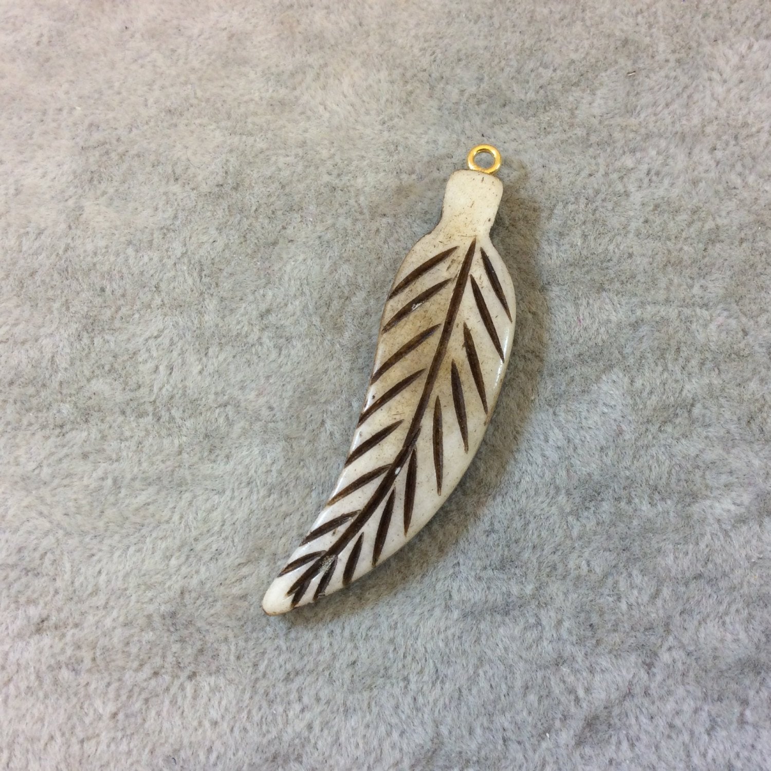 Skinny Leaf/Feather Shaped Natural Light Brown Bone Focal Pendants - Measuring 12mm x 50mm Approximately - Sold Individually. (BL 6)