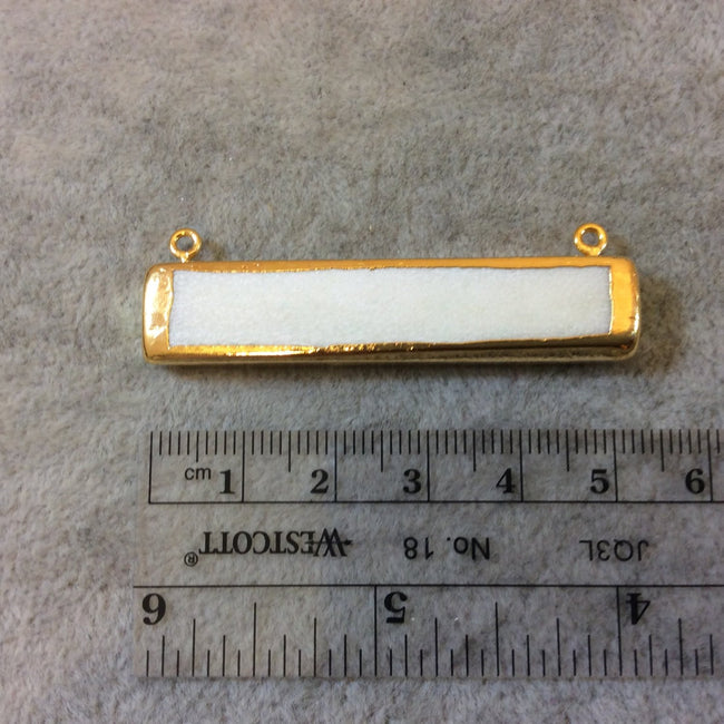 Gold Electroplated Horizontal Rectangle/Bar Shaped White Bone Focal Pendants - Measuring 10mm x 52mm Approximately - Sold Individually