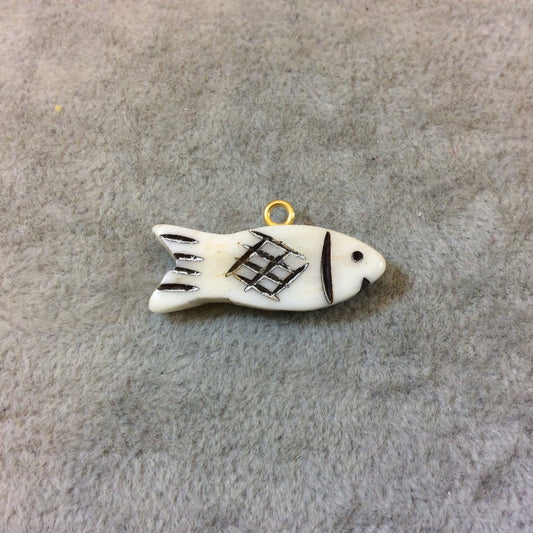 Small Sized Fish Shaped White Bone Focal Pendants - Measuring 28mm x 10mm Approximately - Sold Individually