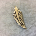 Medium Sized Leaf/Feather Shaped Natural Light Brown Bone Focal Pendants - Measuring 19mm x 52mm Approximately - Sold Individually.(BL 5)