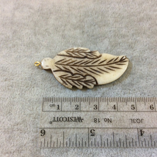 Fat Leaf/Feather Shaped Natural Light Brown Bone Focal Pendants - Measuring 25mm x 52mm Approximately - Sold Individually. (BL 4)