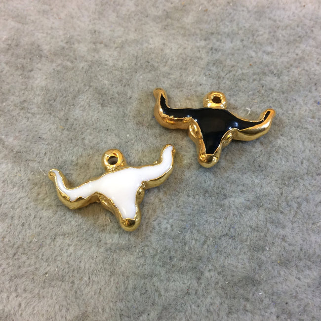 Small Gold Electroplated Acrylic Bull/Steer Skull Shaped Focal Pendants - Measuring 27mm x 18mm Approximately - Two Colors (White or Black)
