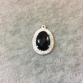 Silver Finish Faceted CZ Rimmed Black Onyx Oval Shaped Bezel Pendant Component - Measures 14mm x 19mm - Sold Individually