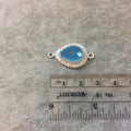 Silver Finish Faceted CZ Rimmed Chalcedony Teardrop/Oval Shaped Bezel Connector/Pendant Component - Measures 14mm x 21mm