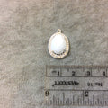 Silver Finish Faceted CZ Rimmed White Onyx Oval Shaped Bezel Pendant Component - Measures 14mm x 19mm - Sold Individually